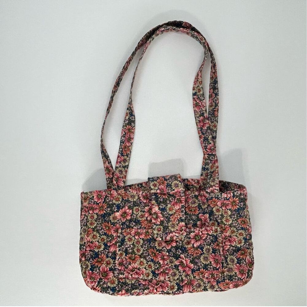 Vintage Fabric Purse Tote Bag Floral Handmade Cotton Flower Cottage Boho 80s